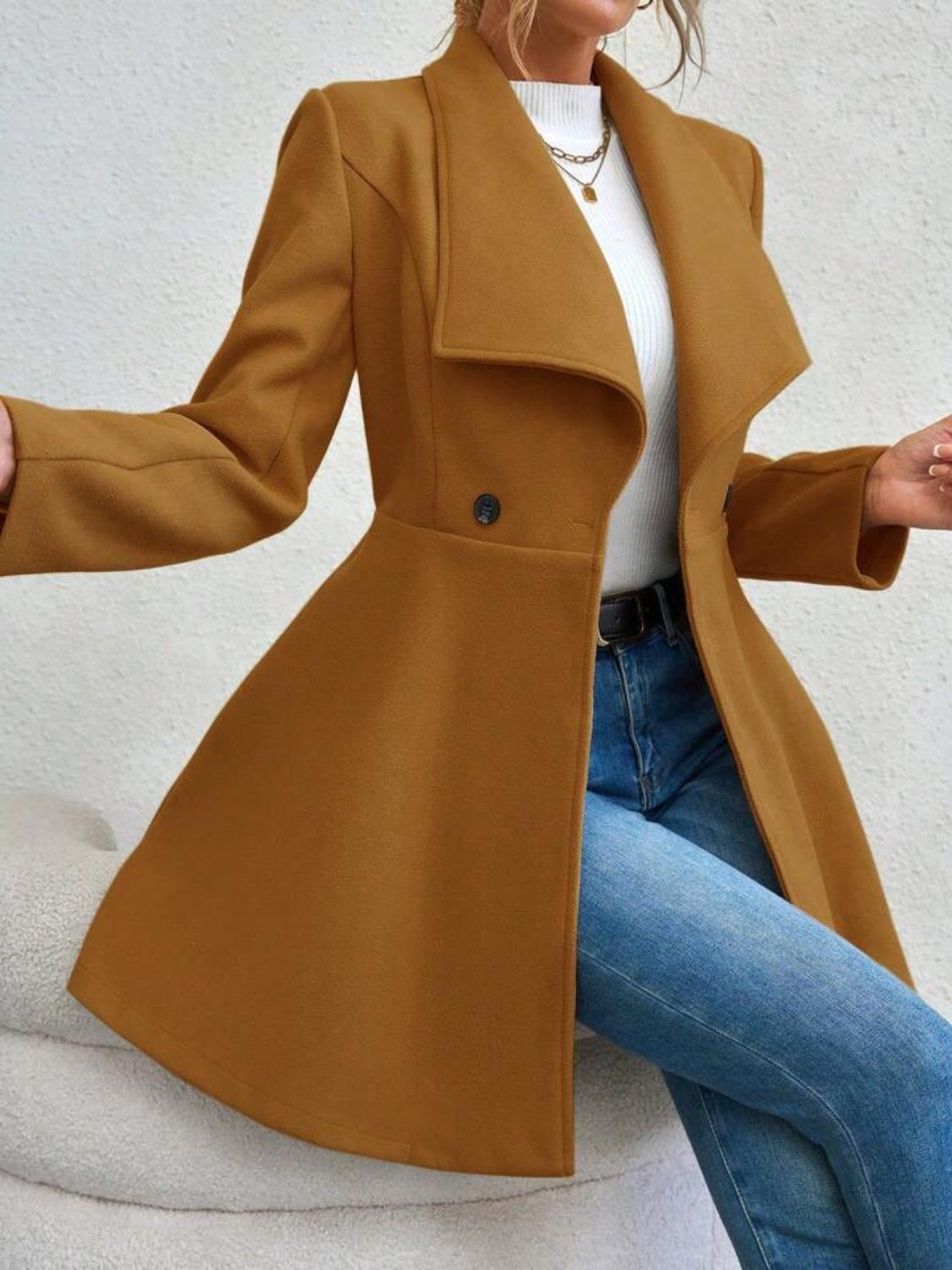 Load image into Gallery viewer, Collared Neck Button Up Long Sleeve Coat