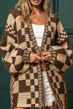 Load image into Gallery viewer, Checkered Open Front Long Sleeve Cardigan