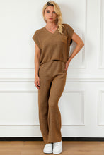 Load image into Gallery viewer, Pocketed V-Neck Top and Wide Leg Sweater Set