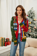 Load image into Gallery viewer, Nutcracker Contrast V-Neck Long Sleeve Cardigan