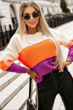 Load image into Gallery viewer, Color Block Drop Shoulder Round Neck Sweater