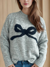 Load image into Gallery viewer, Bow Round Neck Long Sleeve Sweater