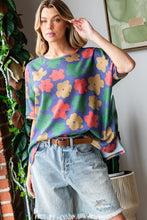 Load image into Gallery viewer, HOPELY Full Size Floral Round Neck Side Slit T-Shirt
