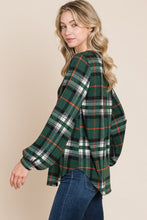 Load image into Gallery viewer, BOMBOM Curved Hem Plaid Round Neck Long Sleeve Top