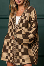 Load image into Gallery viewer, Checkered Open Front Long Sleeve Cardigan