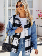 Load image into Gallery viewer, Pocketed Plaid Snap Down Denim Jacket