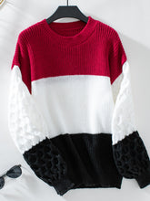 Load image into Gallery viewer, Color Block Round Neck Long Sleeve Sweater