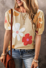 Load image into Gallery viewer, Flower Round Neck Short Sleeve Blouse