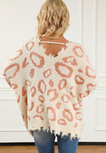 Load image into Gallery viewer, Distressed Trim Leopard V-Neck Sweater