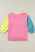 Load image into Gallery viewer, Pearl Detail Contrast Round Neck Sweater