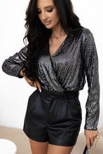 Load image into Gallery viewer, Sequin Surplice Long Sleeve Bodysuit