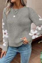 Load image into Gallery viewer, Flower Round Neck Long Sleeve Sweater