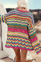Load image into Gallery viewer, Openwork Contrast Round Neck Flare Sleeve Knit Top
