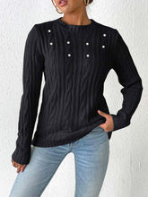 Load image into Gallery viewer, Cable-Knit Round Neck Long Sleeve Sweater
