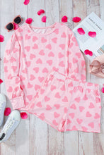 Load image into Gallery viewer, Heart Print Long Sleeve Top and Shorts Lounge Set