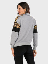 Load image into Gallery viewer, Perfee Contrast Leopard Half Zip Long Sleeve Sweatshirt