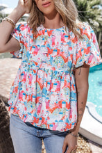 Load image into Gallery viewer, Printed Round Neck Puff Sleeve Blouse