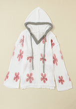 Load image into Gallery viewer, Drawstring Flower Hooded Knit Top