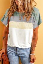 Load image into Gallery viewer, Color Block Round Neck Short Sleeve T-Shirt