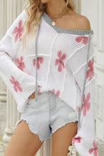 Load image into Gallery viewer, Drawstring Flower Hooded Knit Top