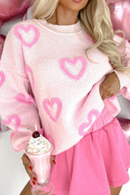 Load image into Gallery viewer, High-Low Heart Round Neck Long Sleeve Sweater