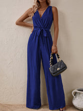 Load image into Gallery viewer, Tied Surplice Sleeveless Wide Leg Jumpsuit