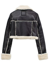 Load image into Gallery viewer, Collared Neck Long Sleeve Plush Cropped Jacket
