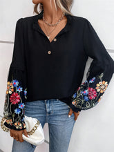 Load image into Gallery viewer, Embroidered Notched Long Sleeve Blouse