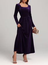 Load image into Gallery viewer, Velvet Square Neck Long Sleeve Dress