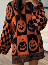 Load image into Gallery viewer, Exposed Seam Pumpkin Round Neck Long Sleeve Sweater