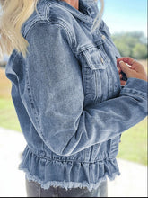 Load image into Gallery viewer, Raw Hem Long Sleeve Denim Jacket
