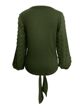 Load image into Gallery viewer, Tied Swiss Dot V-Neck Long Sleeve Blouse