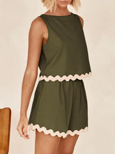 Load image into Gallery viewer, Contrast Rickrack Trim Sleeveless Top and Shorts Set