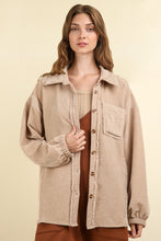 Load image into Gallery viewer, VERY J Mixed Media Button Down Raw Hem Shacket