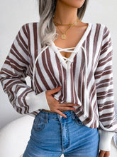 Load image into Gallery viewer, Striped Lace-Up Long Sleeve Sweater