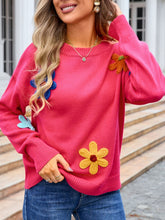 Load image into Gallery viewer, Crochet Flower Round Neck Sweater
