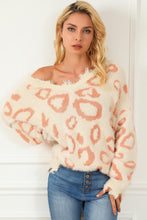 Load image into Gallery viewer, Distressed Trim Leopard V-Neck Sweater