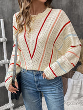 Load image into Gallery viewer, Eyelet Round Neck Long Sleeve Sweater