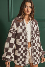 Load image into Gallery viewer, Checkered Open Front Long Sleeve Cardigan