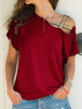 Load image into Gallery viewer, Asymmetrical Neck Short Sleeve T-Shirt