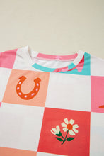 Load image into Gallery viewer, Checker Print Round Neck Short Sleeve T-Shirt