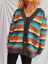 Load image into Gallery viewer, Contrast Stripes Button Up Long Sleeve Cardigan