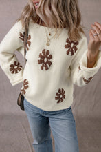 Load image into Gallery viewer, Flower Round Neck Long Sleeve Sweater