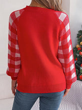 Load image into Gallery viewer, Reindeer Plaid Round Neck Long Sleeve Sweater