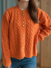 Load image into Gallery viewer, Cable-Knit Round Neck Long Sleeve Cardigan