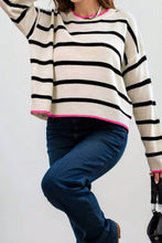 Load image into Gallery viewer, Striped Round Neck Drop Shoulder Sweater