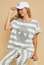 Load image into Gallery viewer, Umgee Peace Sign Patch Striped French Terry T-Shirt