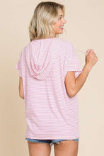 Load image into Gallery viewer, Culture Code Full Size Striped Short Sleeve Hooded Top