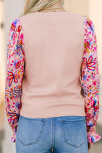 Load image into Gallery viewer, Printed Round Neck Flounce Sleeve Sweater