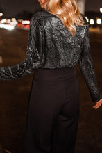 Load image into Gallery viewer, Sequin Surplice Long Sleeve Bodysuit